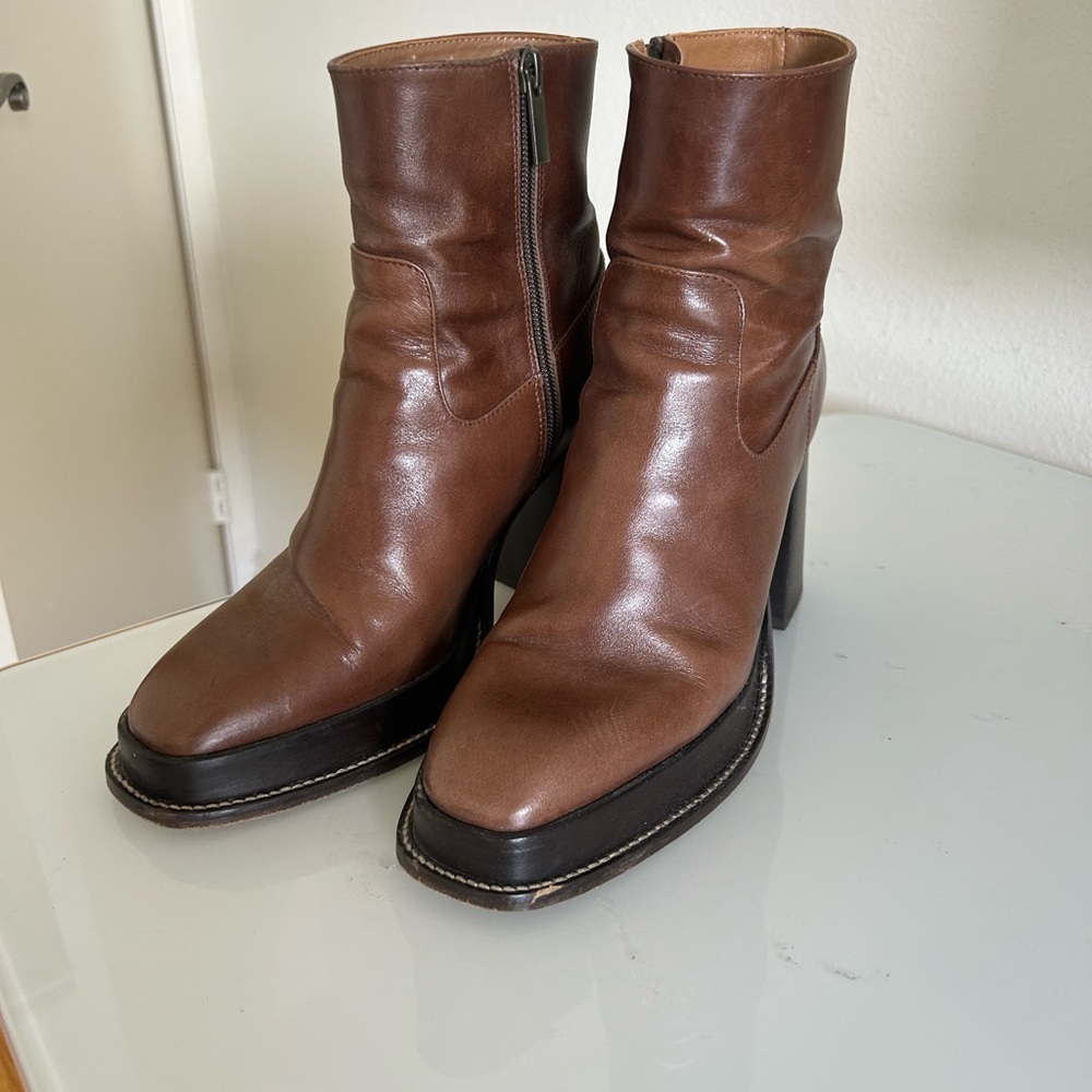 WORN ONCE: Bobbies Marnie Brown Leather Platform Ankle Boots
